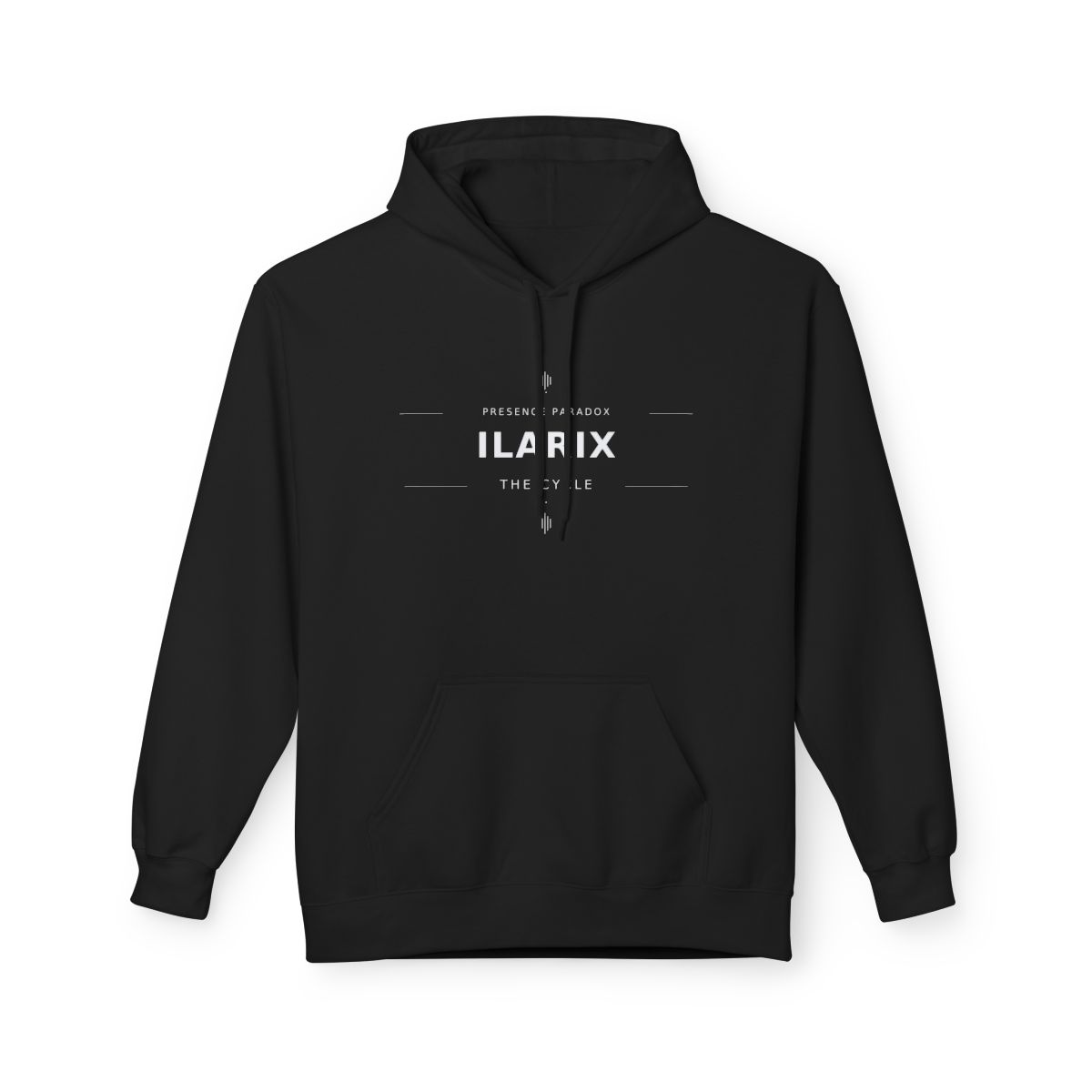 Black ILARIX The Cycle hoodie, Presence Paradox front artwork
